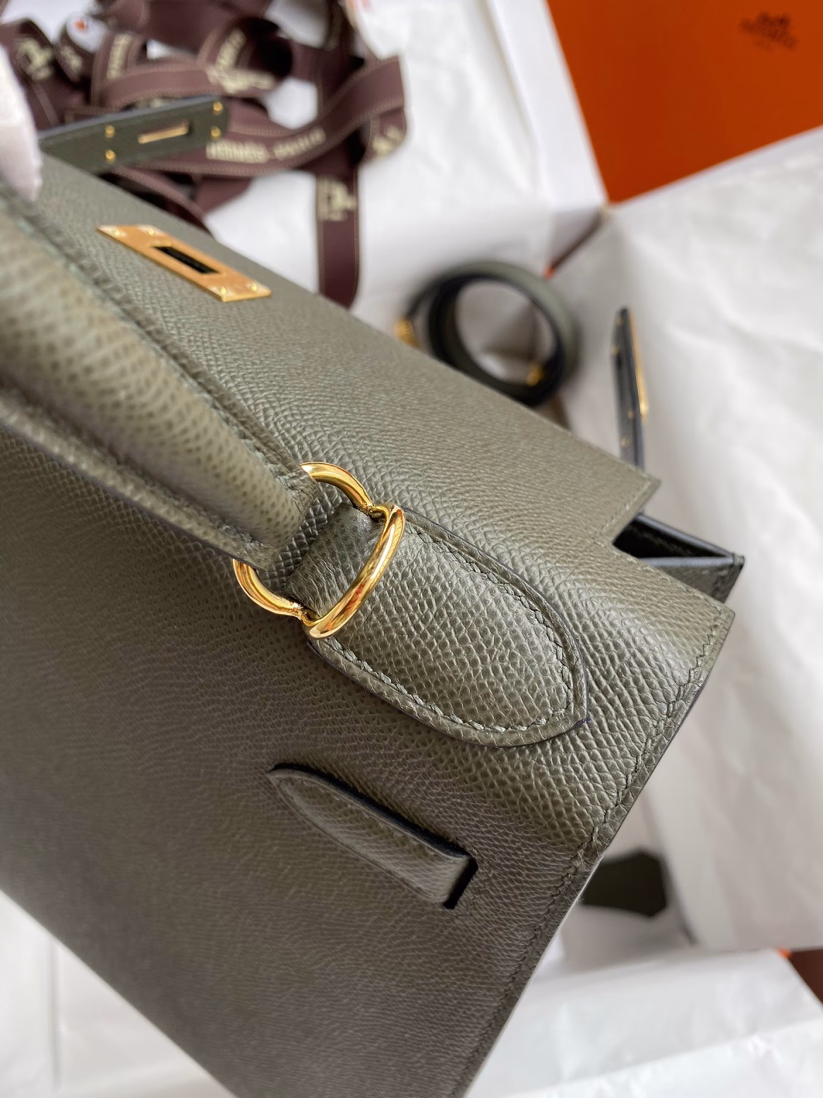 Hermes Kelly Sellier 28 Handmade Bag In Vert De Gris Epsom Calfskin - Image 2