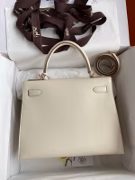 Hermes Kelly Sellier 28 Handmade Bag In Craie Evercolor Calfskin - Image 6