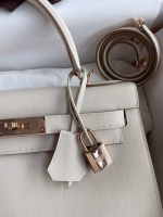 Hermes Kelly Sellier 28 Handmade Bag In Craie Evercolor Calfskin - Image 7