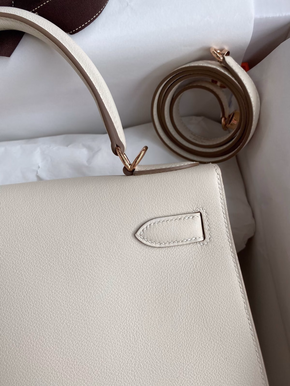 Hermes Kelly Sellier 28 Handmade Bag In Craie Evercolor Calfskin - Image 8