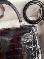 Hermes Kelly Sellier 28 Handmade Bag In Black Crocodile Niloticus Shiny Skin - Image 8