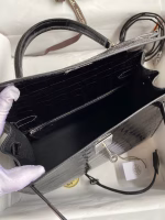 Hermes Kelly Sellier 28 Handmade Bag In Black Crocodile Niloticus Shiny Skin - Image 4