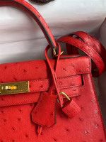 Hermes Kelly Sellier 28 Handmade Bag In Red Ostrich Leather - Image 7