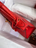 Hermes Kelly Sellier 28 Handmade Bag In Red Ostrich Leather - Image 3