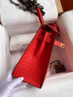 Hermes Kelly Sellier 28 Handmade Bag In Red Ostrich Leather - Image 4