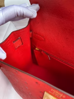 Hermes Kelly Sellier 28 Handmade Bag In Red Ostrich Leather - Image 8