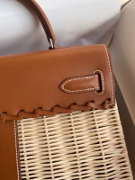 Hermes Picnic Kelly 28cm Bag in Wicker with Barenia Leather - Image 8