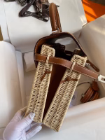 Hermes Picnic Kelly 28cm Bag in Wicker with Barenia Leather - Image 2