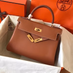 Hermes Kelly Retourne 28 Handmade Bag In Gold Swift Calfskin - Image 4