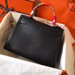 Hermes Kelly Retourne 28 Handmade Bag In Black Swift Calfskin - Image 7