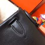 Hermes Kelly Retourne 28 Handmade Bag In Black Swift Calfskin - Image 9