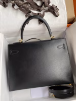 Hermes Kelly Sellier 32 Handmade Bag In Black Box Calfskin - Image 6
