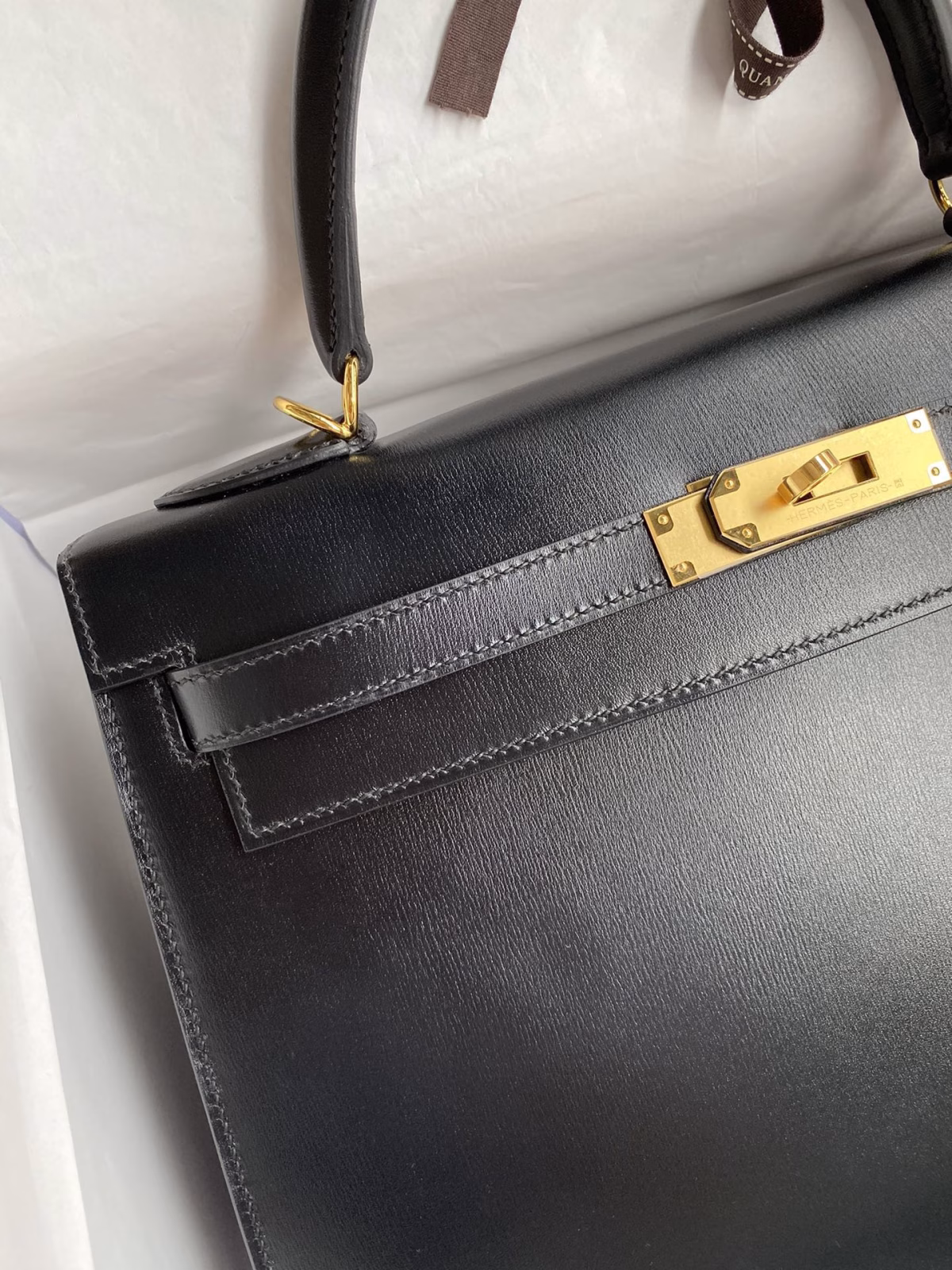 Hermes Kelly Sellier 32 Handmade Bag In Black Box Calfskin - Image 7