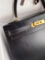 Hermes Kelly Sellier 32 Handmade Bag In Black Box Calfskin - Image 7