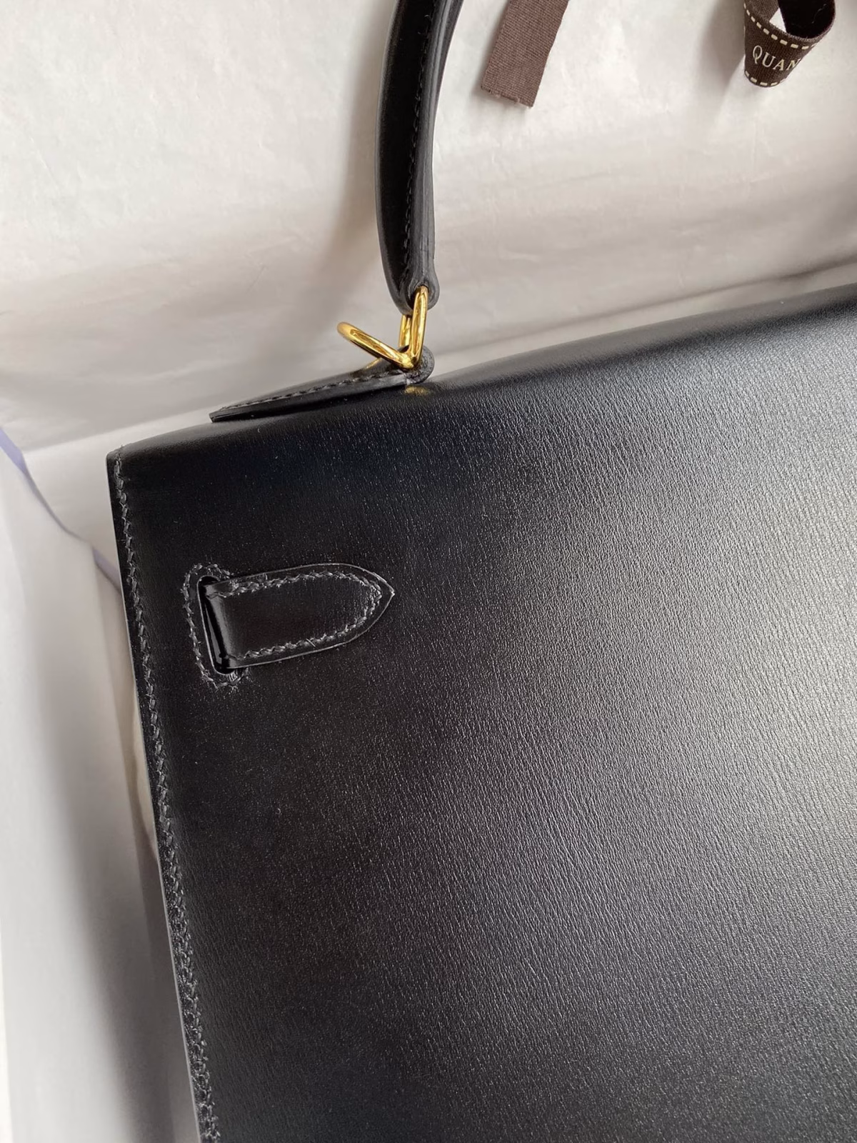Hermes Kelly Sellier 32 Handmade Bag In Black Box Calfskin - Image 8