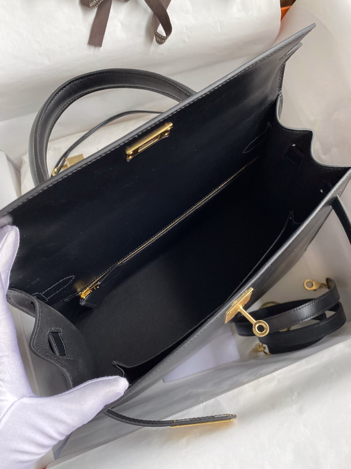 Hermes Kelly Sellier 32 Handmade Bag In Black Box Calfskin - Image 2