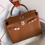 Hermes Kelly Retourne 32 Handmade Bag In Gold Clemence Leather - Image 3