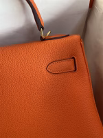 Hermes Kelly Retourne 32 Handmade Bag In Orange Clemence Leather - Image 8