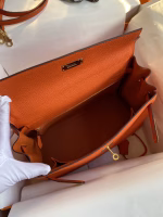 Hermes Kelly Retourne 32 Handmade Bag In Orange Clemence Leather - Image 4