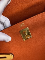 Hermes Kelly Retourne 32 Handmade Bag In Orange Clemence Leather - Image 9