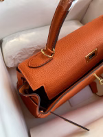 Hermes Kelly Retourne 32 Handmade Bag In Orange Clemence Leather - Image 6
