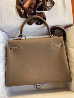 Hermes Kelly Retourne 32 Handmade Bag In Taupe Clemence Leather - Image 6