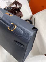 Hermes Kelly Sellier 32 Handmade Bag In Blue Indigo Epsom Calfskin - Image 2