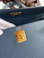 Hermes Kelly Sellier 32 Handmade Bag In Blue Indigo Epsom Calfskin - Image 3