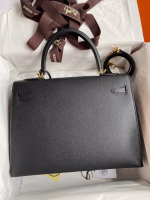 Hermes Kelly Sellier 32 Handmade Bag In Black Epsom Calfskin - Image 6