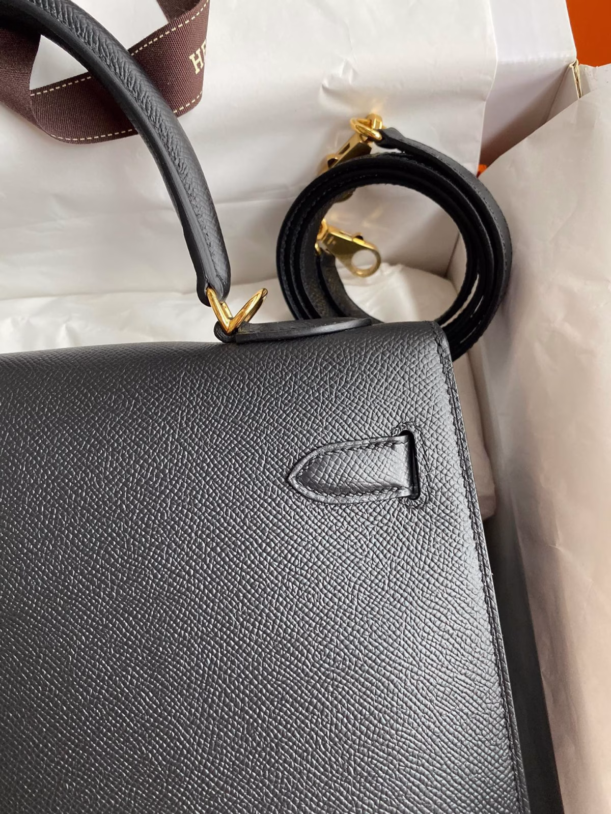 Hermes Kelly Sellier 32 Handmade Bag In Black Epsom Calfskin - Image 8