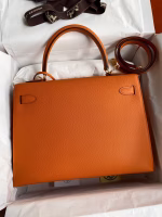 Hermes Kelly Sellier 32 Handmade Bag In Orange Epsom Calfskin - Image 6