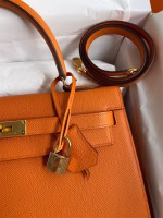 Hermes Kelly Sellier 32 Handmade Bag In Orange Epsom Calfskin - Image 7