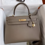 Hermes Kelly Sellier 32 Handmade Bag In Taupe Epsom Calfskin
