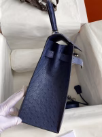 Hermes Kelly Sellier 32 Handmade Bag In Blue Iris Ostrich Leather - Image 9