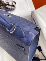 Hermes Kelly Sellier 32 Handmade Bag In Blue Iris Ostrich Leather - Image 2