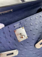 Hermes Kelly Sellier 32 Handmade Bag In Blue Iris Ostrich Leather - Image 3