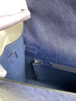 Hermes Kelly Sellier 32 Handmade Bag In Blue Iris Ostrich Leather - Image 5