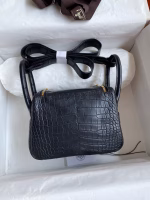 Hermes Mini Lindy Handmade Bag In Black Matte Alligator Leather - Image 8