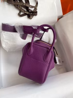 Hermes Mini Lindy Handmade Bag In Anemone Clemence Leather - Image 6
