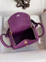 Hermes Mini Lindy Handmade Bag In Anemone Clemence Leather - Image 3