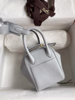 Hermes Mini Lindy Handmade Bag In Blue Brume Clemence Leather - Image 6