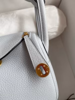 Hermes Mini Lindy Handmade Bag In Blue Brume Clemence Leather - Image 7