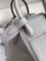 Hermes Mini Lindy Handmade Bag In Blue Brume Clemence Leather - Image 8
