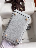 Hermes Mini Lindy Handmade Bag In Blue Brume Clemence Leather - Image 9