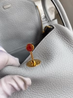 Hermes Mini Lindy Handmade Bag In Blue Brume Clemence Leather - Image 5