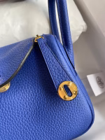 Hermes Mini Lindy Handmade Bag In Blue Electric Clemence Leather - Image 7