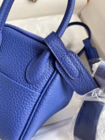 Hermes Mini Lindy Handmade Bag In Blue Electric Clemence Leather - Image 8