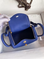 Hermes Mini Lindy Handmade Bag In Blue Electric Clemence Leather - Image 3
