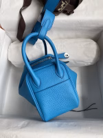 Hermes Mini Lindy Handmade Bag In Blue Frida Clemence Leather - Image 6