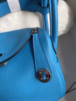 Hermes Mini Lindy Handmade Bag In Blue Frida Clemence Leather - Image 7